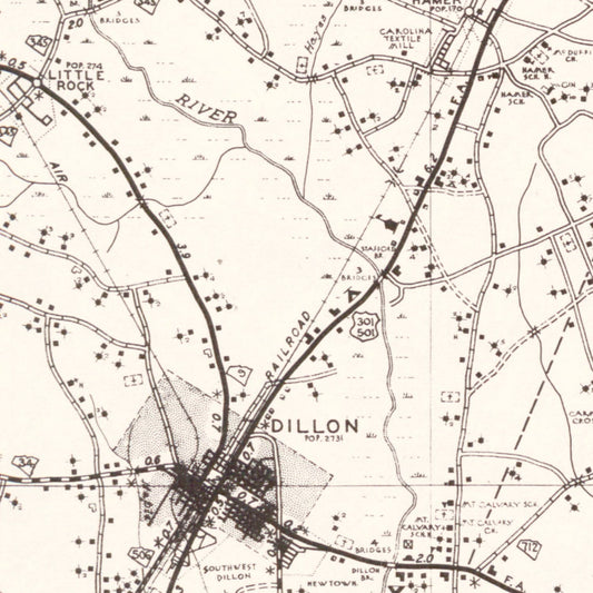 Vintage Map of Dillon County, South Carolina, 1938