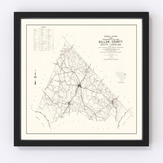 Vintage map of Dillon County, South Carolina, 1938