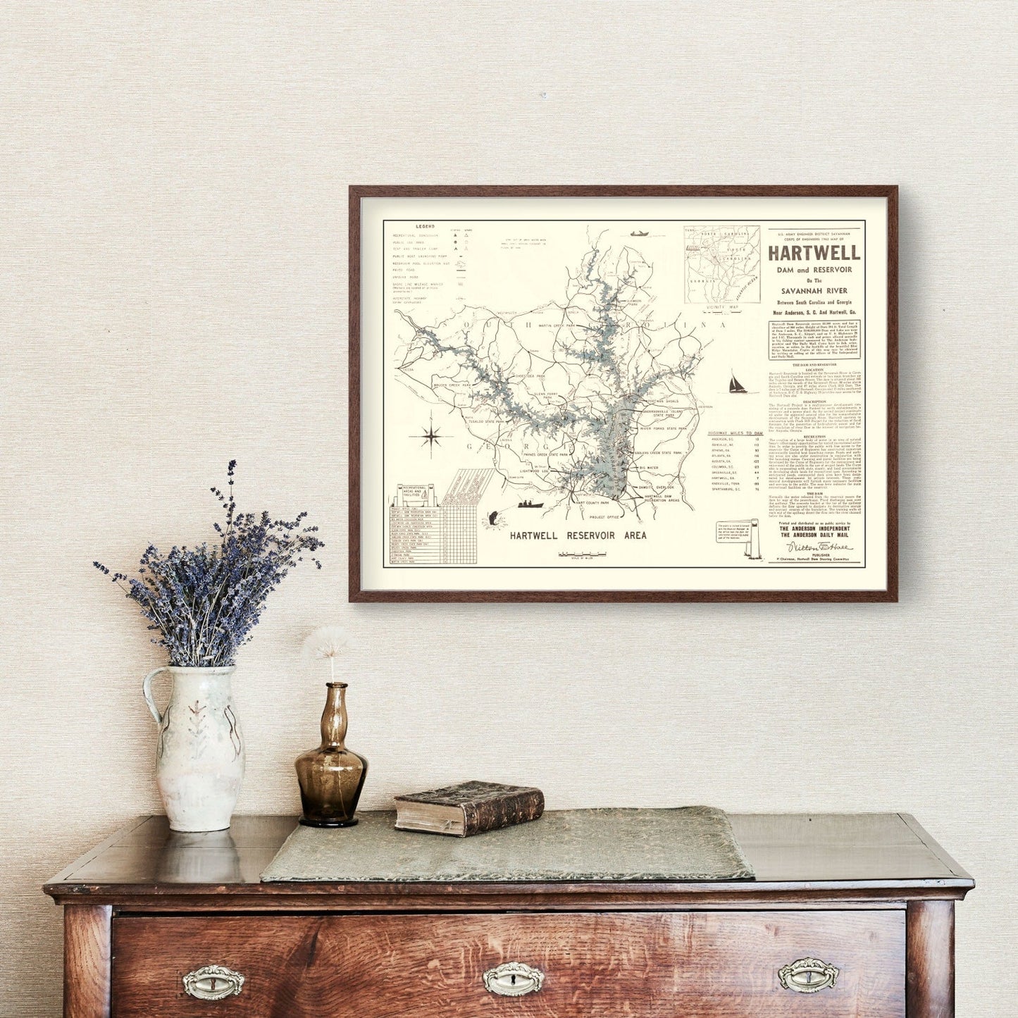 Vintage Hartwell Dam and Reservoir Map, 1964