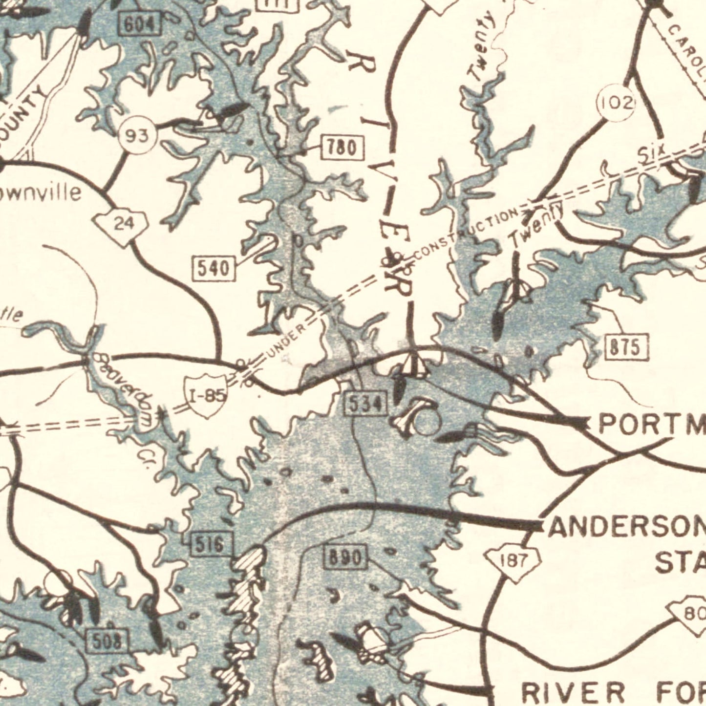 Vintage Hartwell Dam and Reservoir Map, 1964