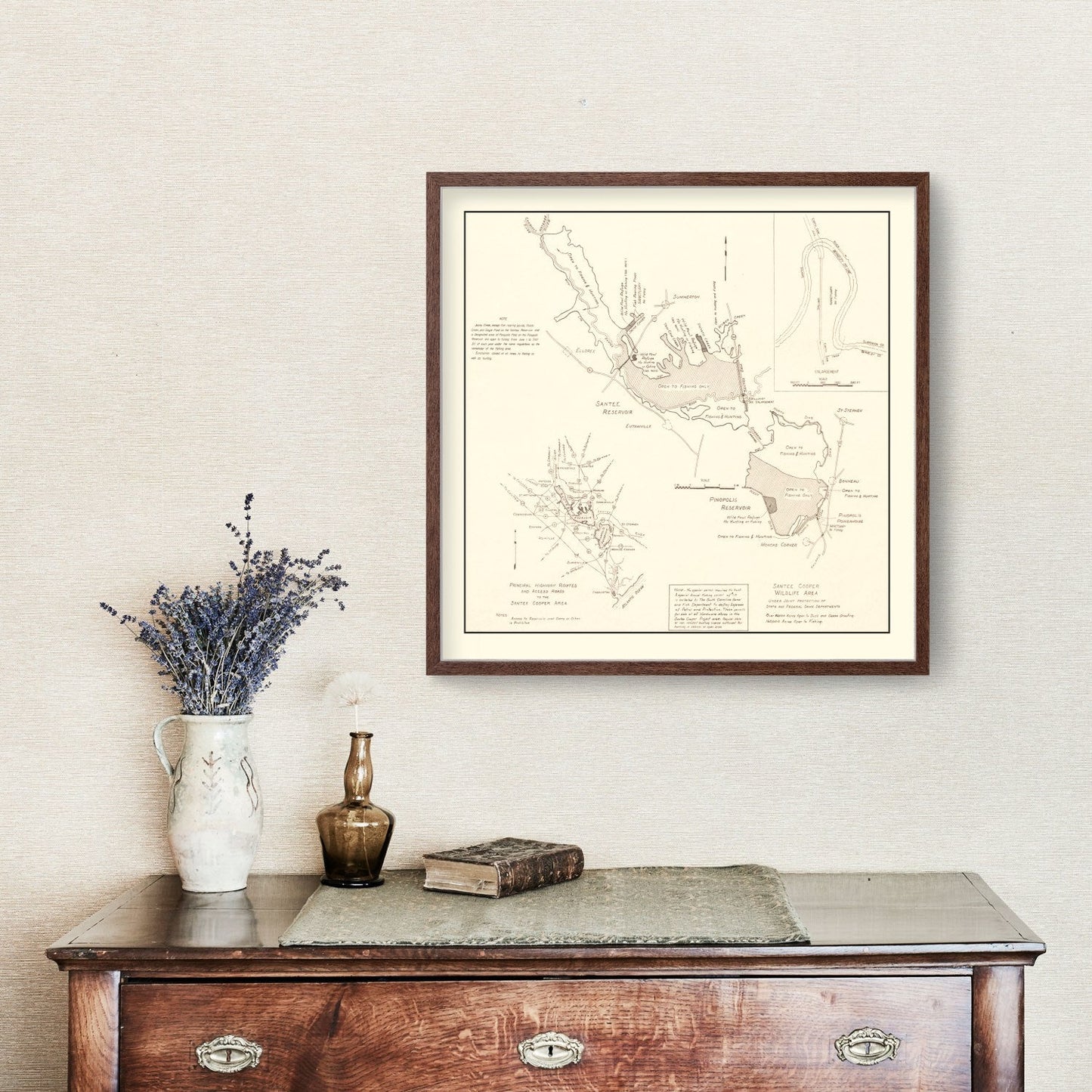 Vintage 1943 Santee Cooper Wildlife Area Map Wall Art