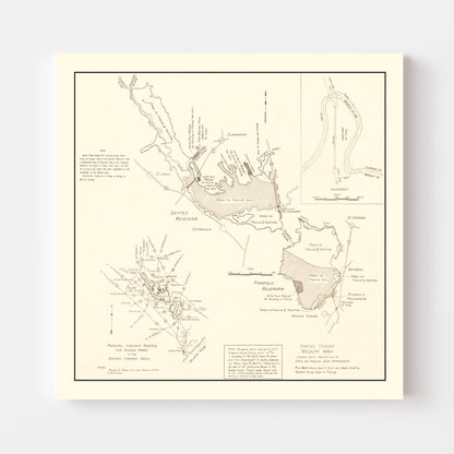 Vintage 1943 Santee Cooper Wildlife Area Map Wall Art