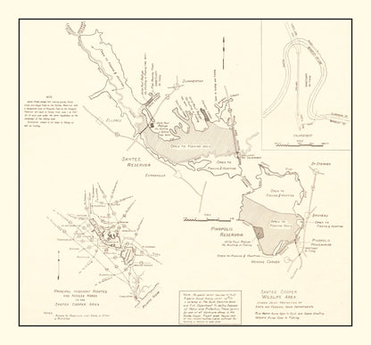Vintage 1943 Santee Cooper Wildlife Area Map Wall Art