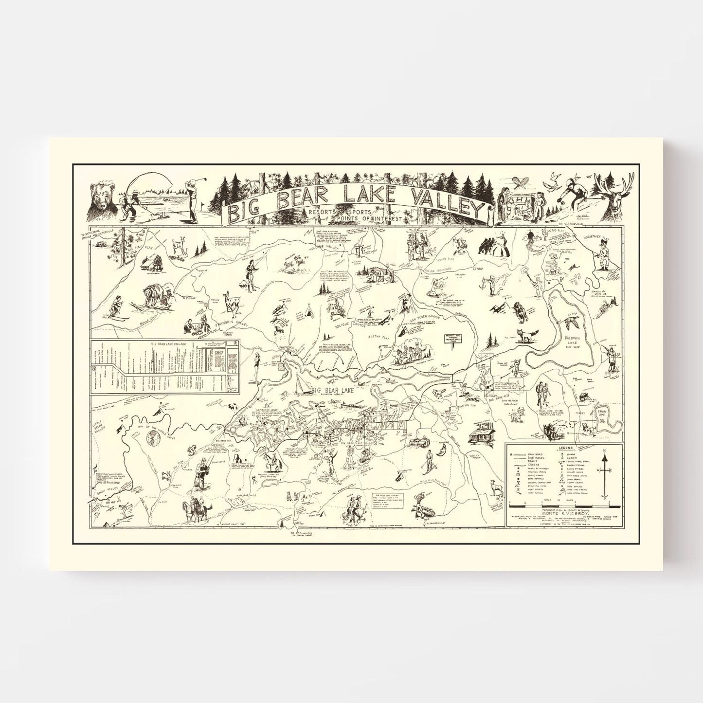 Vintage Map of Big Bear Lake Valley, California, 1946