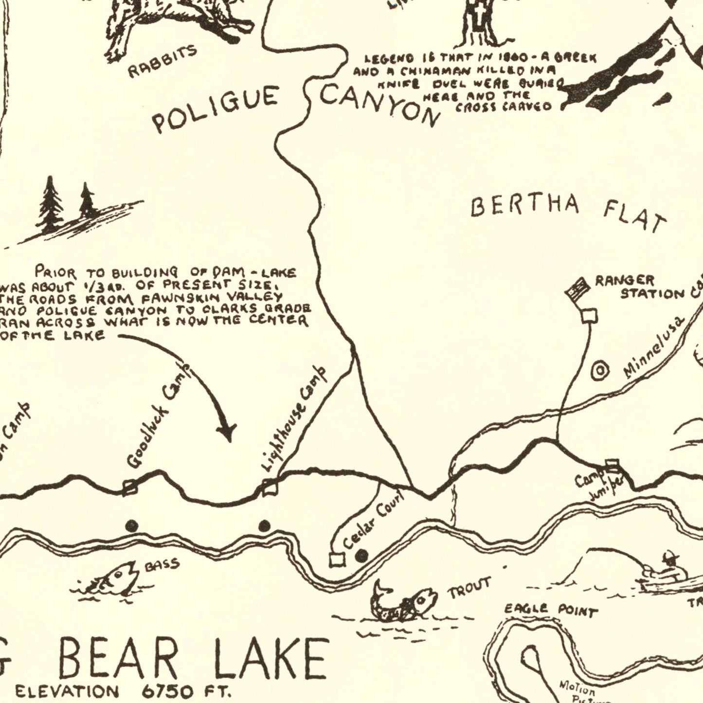 Vintage Map of Big Bear Lake Valley, California, 1946