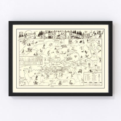 Vintage map of Big Bear Lake Valley, California, 1946 - San Bernardino mountain resort