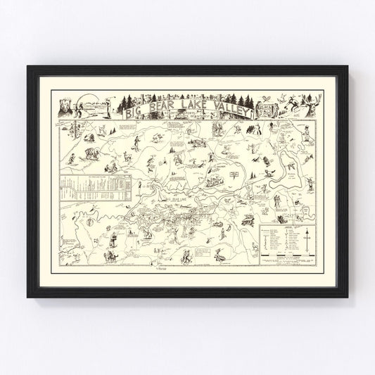 Vintage map of Big Bear Lake Valley, California, 1946 - San Bernardino mountain resort