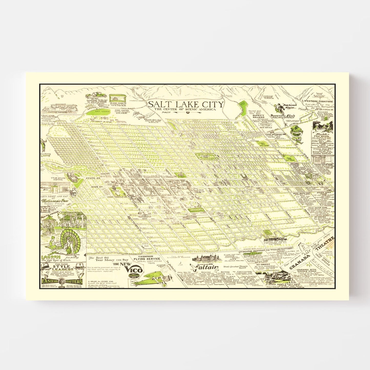 Vintage Map of Salt Lake City, Utah, 1926