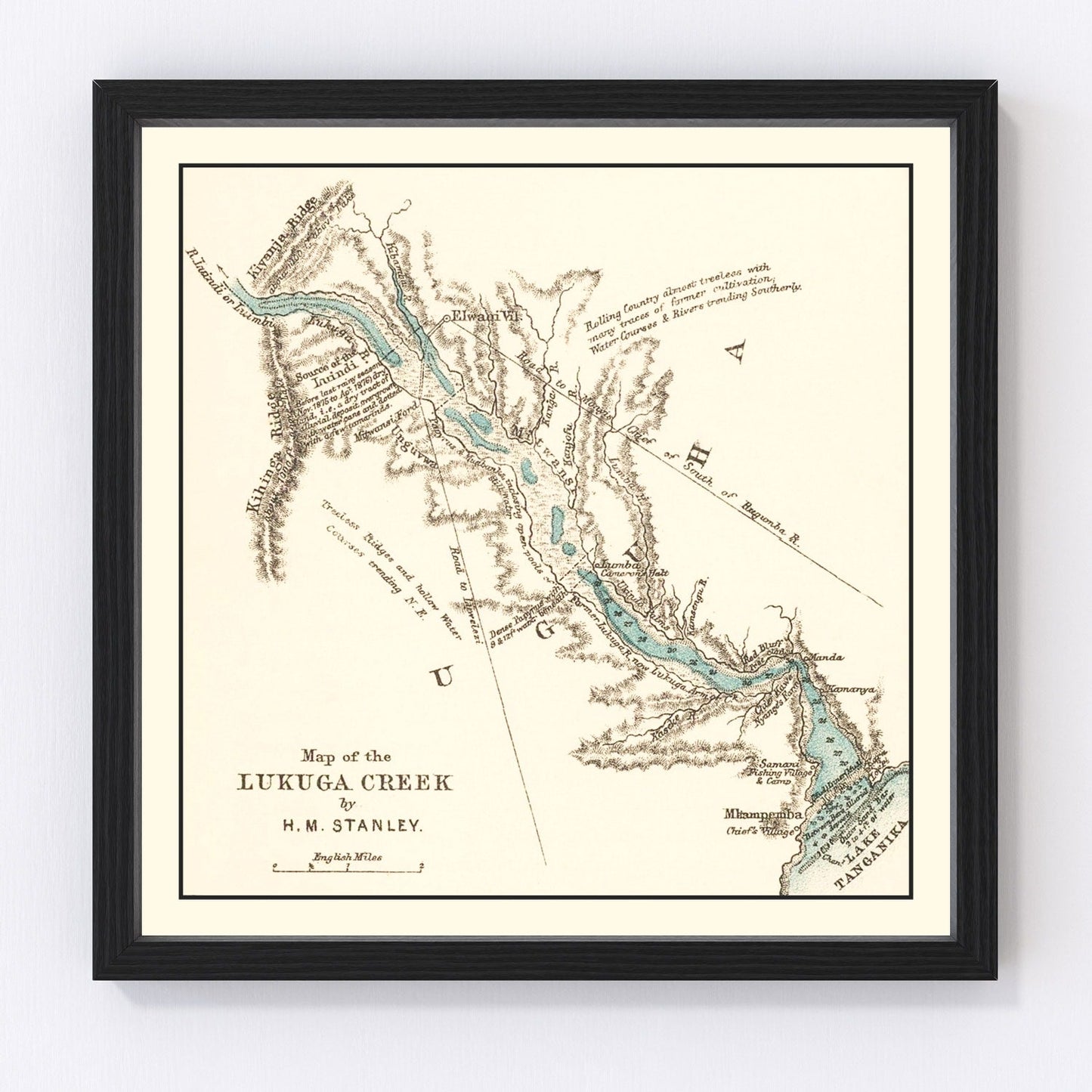 Vintage map of Lake Tanganyika, Africa's deepest lake, 1878