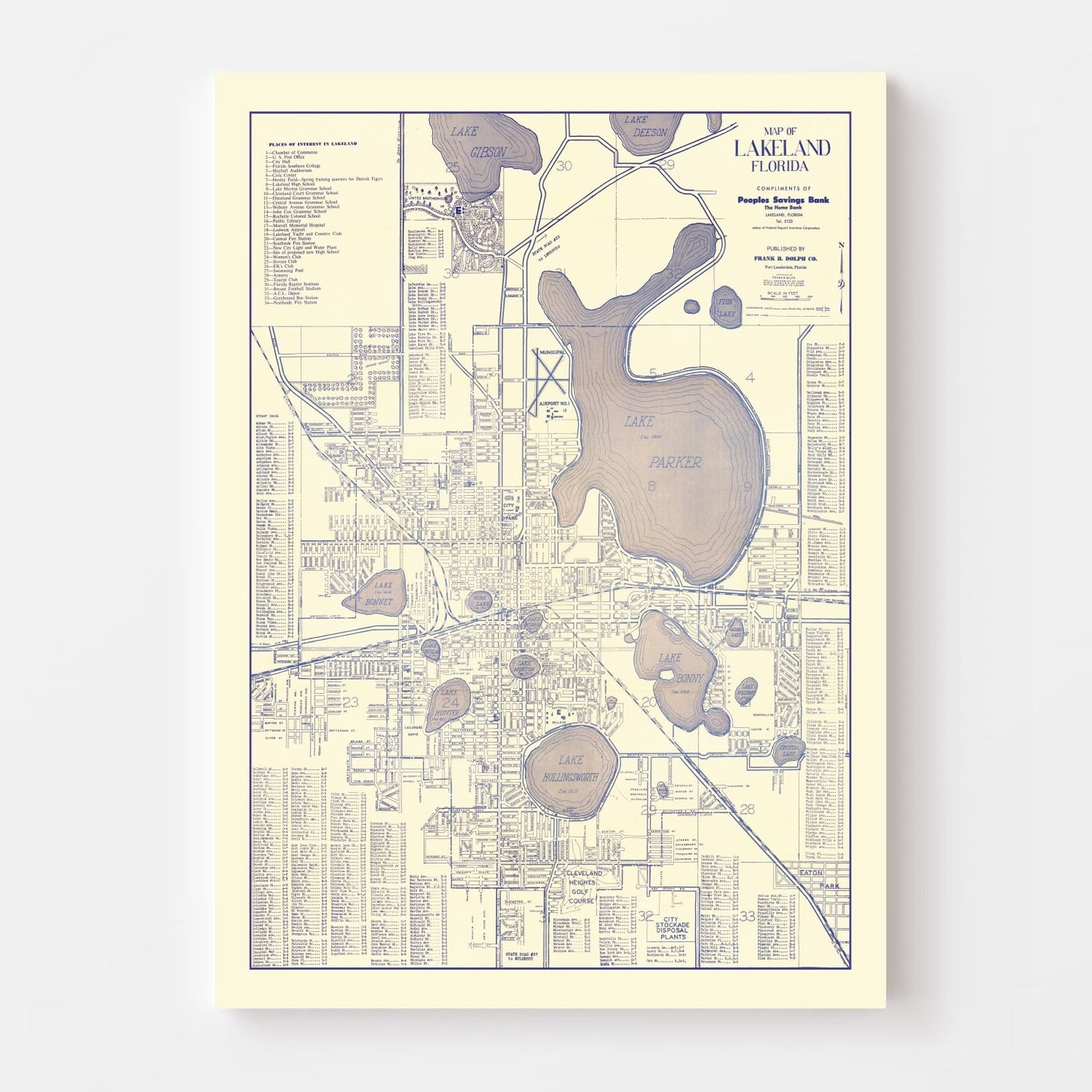 Vintage Map of Lakeland, Florida, 1930