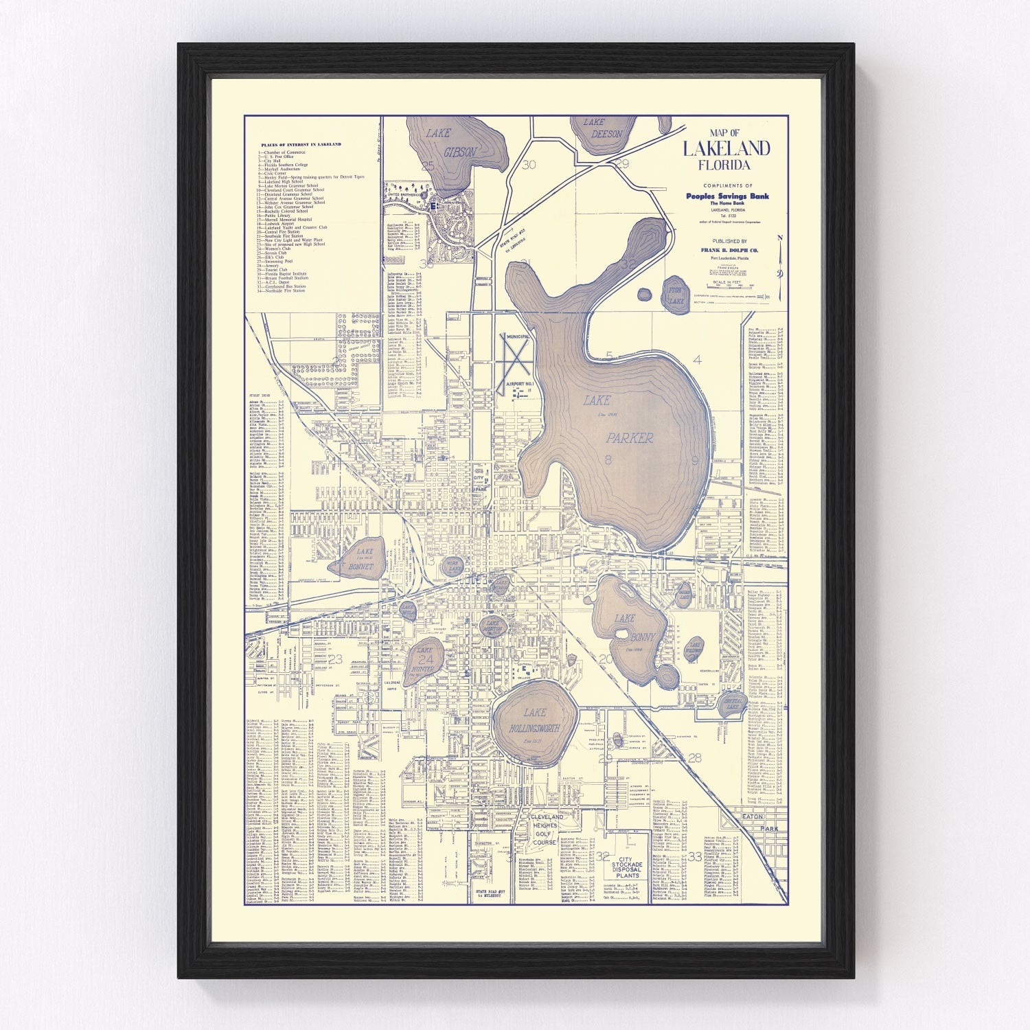 Vintage map of Lakeland, Florida, 1930