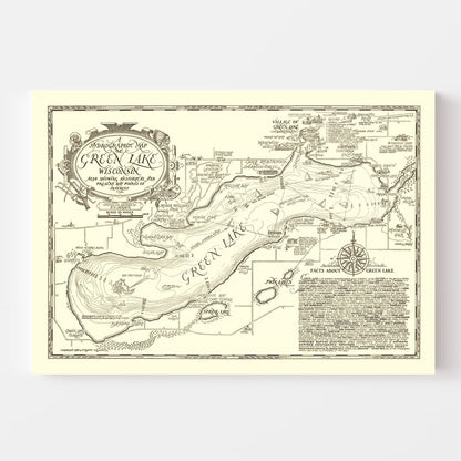 Vintage Green Lake, Wisconsin Map, 1945