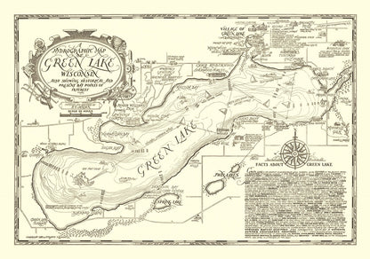 Vintage Green Lake, Wisconsin Map, 1945