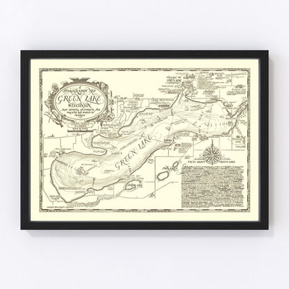 Vintage depth survey map of Green Lake, Wisconsin, 1945