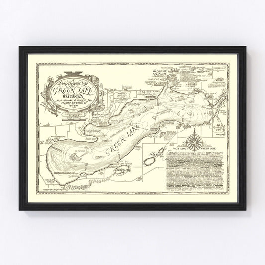 Vintage depth survey map of Green Lake, Wisconsin, 1945