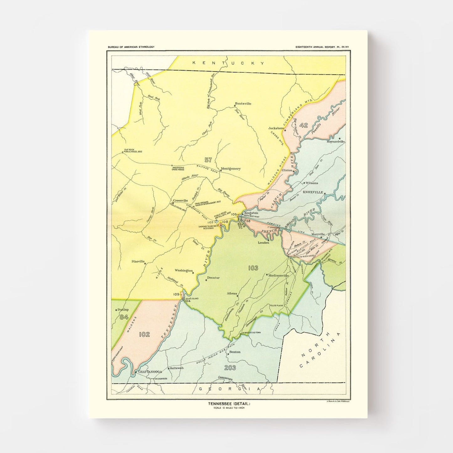 Cherokee Treaty Cessions Vintage Map 1897 Wall Art