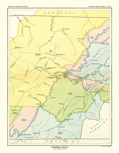 Cherokee Treaty Cessions Vintage Map 1897 Wall Art