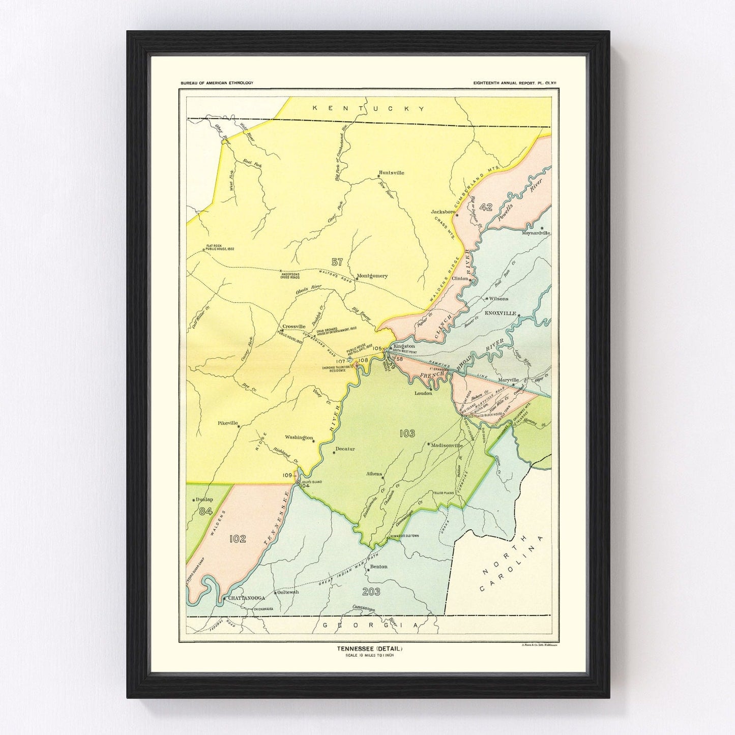 Cherokee Treaty Cessions vintage map, 1897, digitally restored historical print