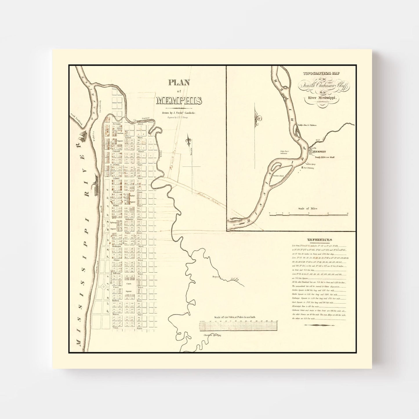 Vintage Map of Memphis, Tennessee, 1865