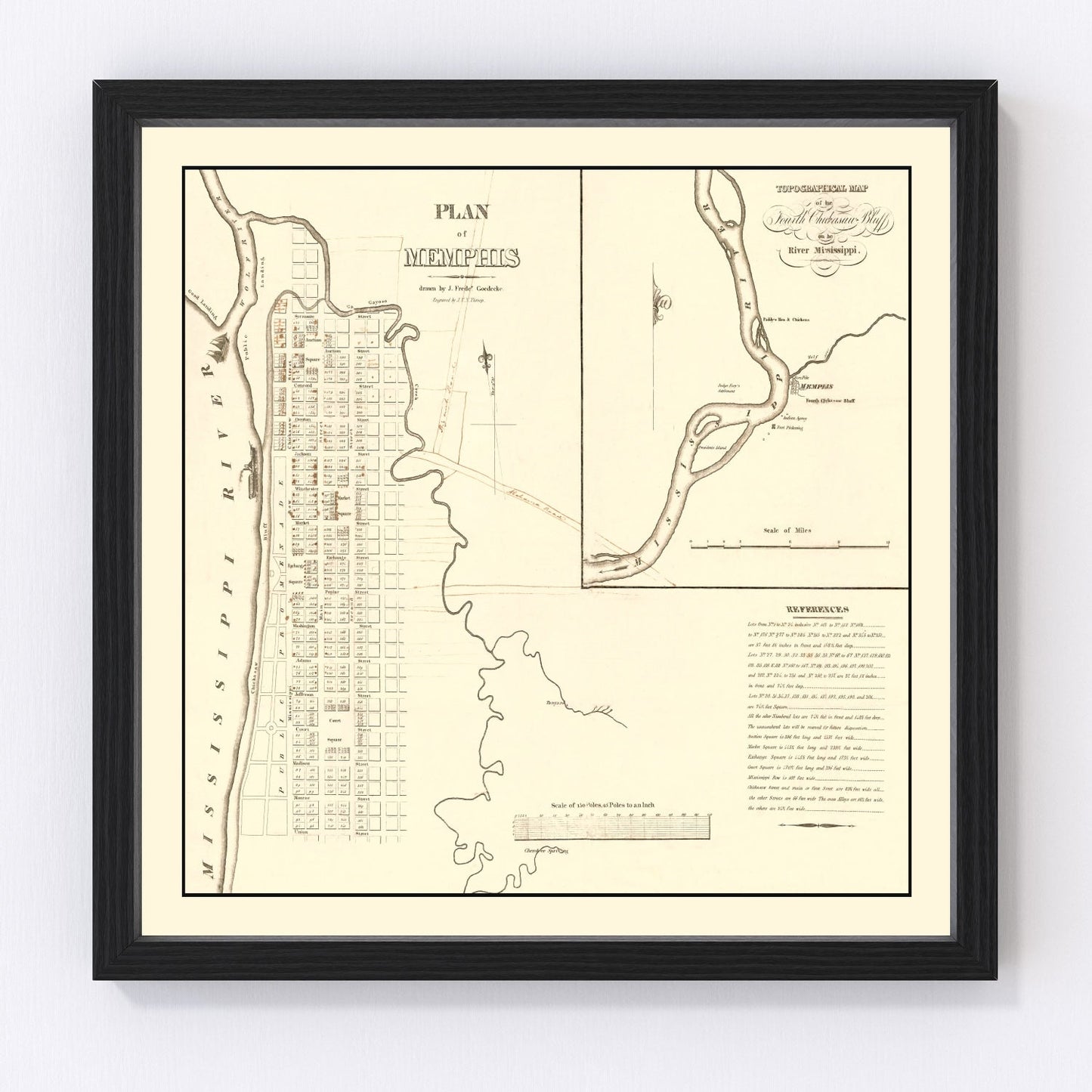 Vintage map of Memphis, Tennessee, 1865