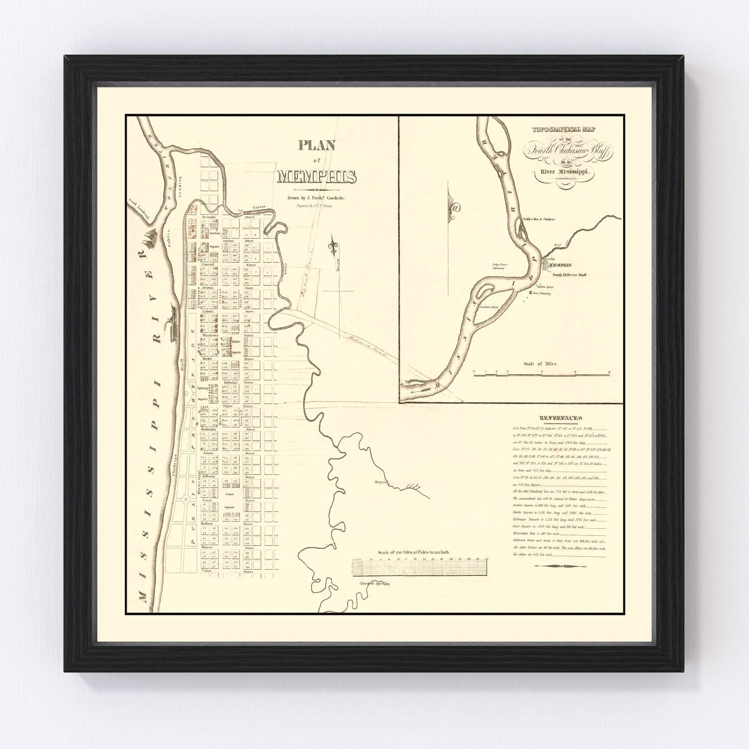 Vintage map of Memphis, Tennessee, 1865