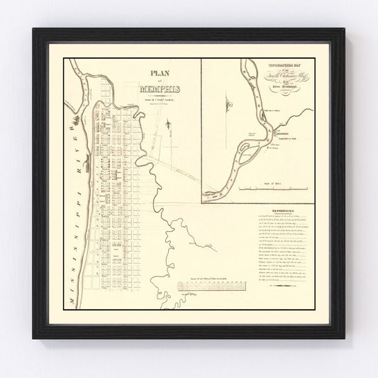 Vintage map of Memphis, Tennessee, 1865