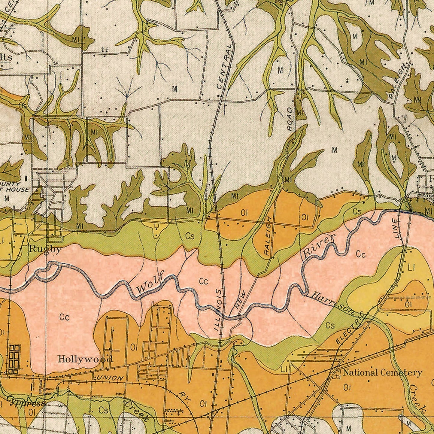 Vintage Map of Shelby County, Tennessee, 1916