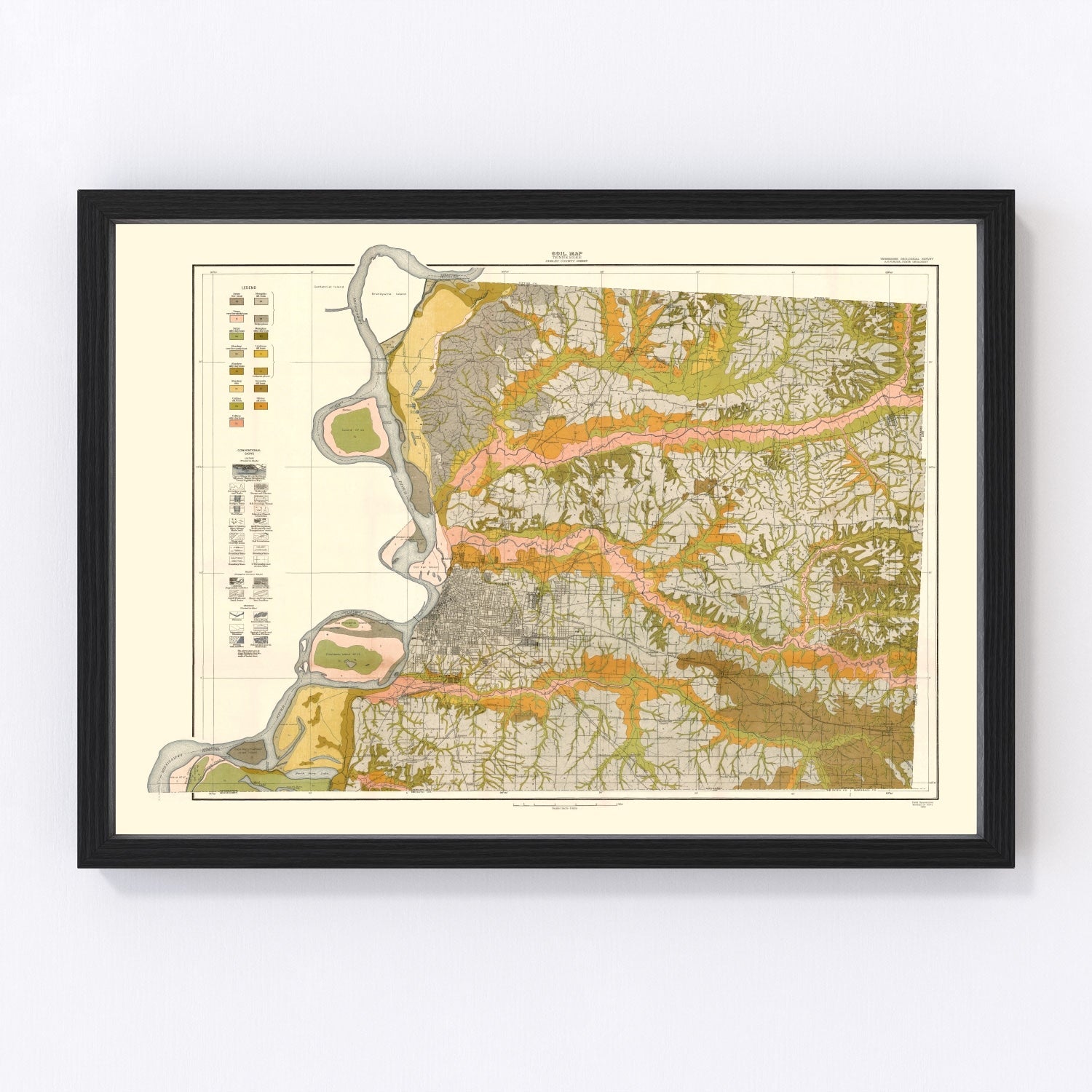 Vintage map of Shelby County, Tennessee, 1916