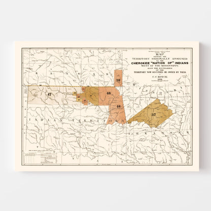 Vintage Cherokee Nation Map, Oklahoma, 1884