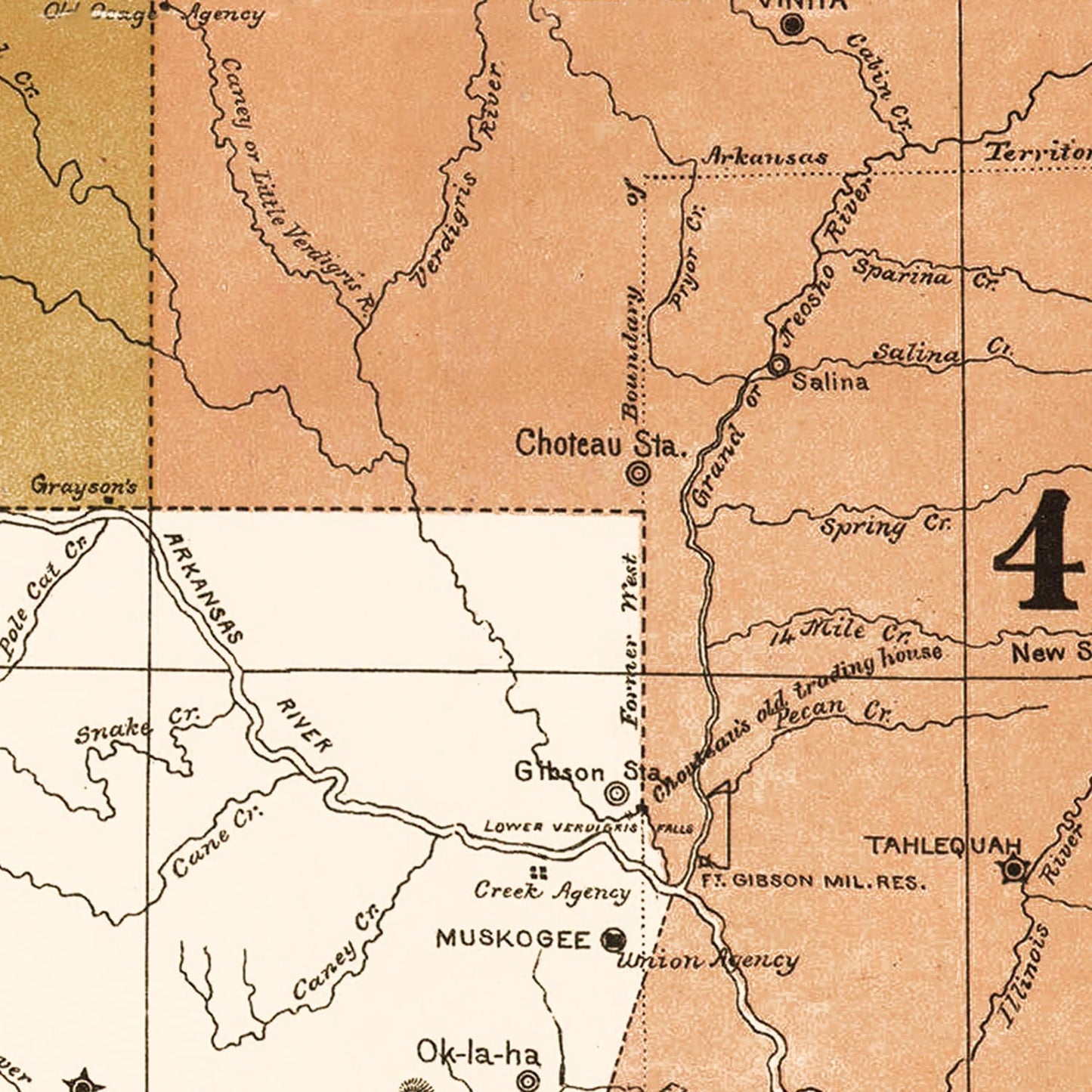 Vintage Cherokee Nation Map, Oklahoma, 1884