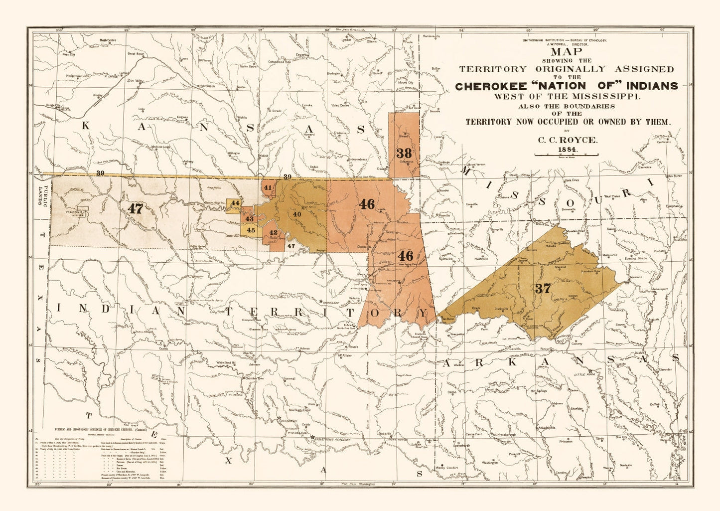 Vintage Cherokee Nation Map, Oklahoma, 1884