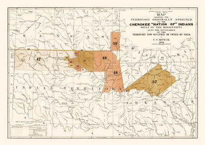 Vintage Cherokee Nation Map, Oklahoma, 1884