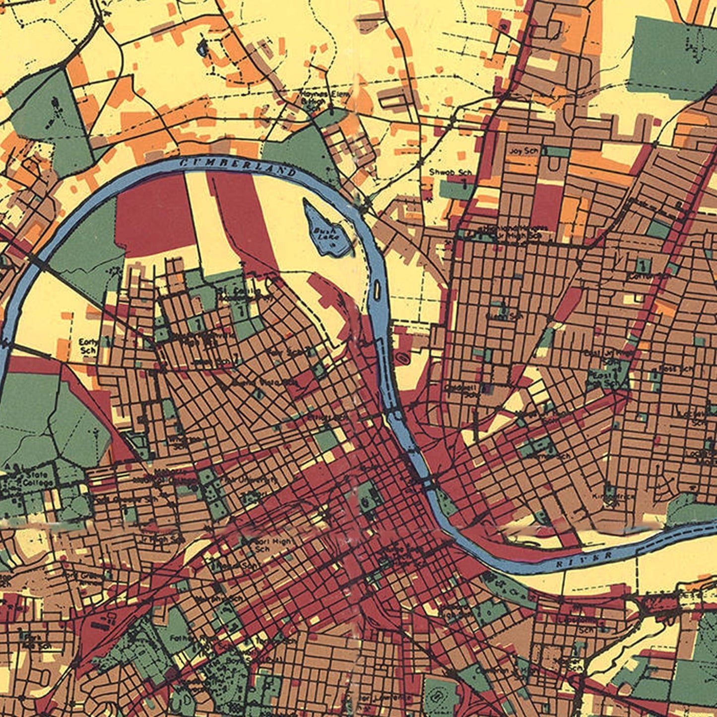 Vintage Map of Nashville, Tennessee, 1956