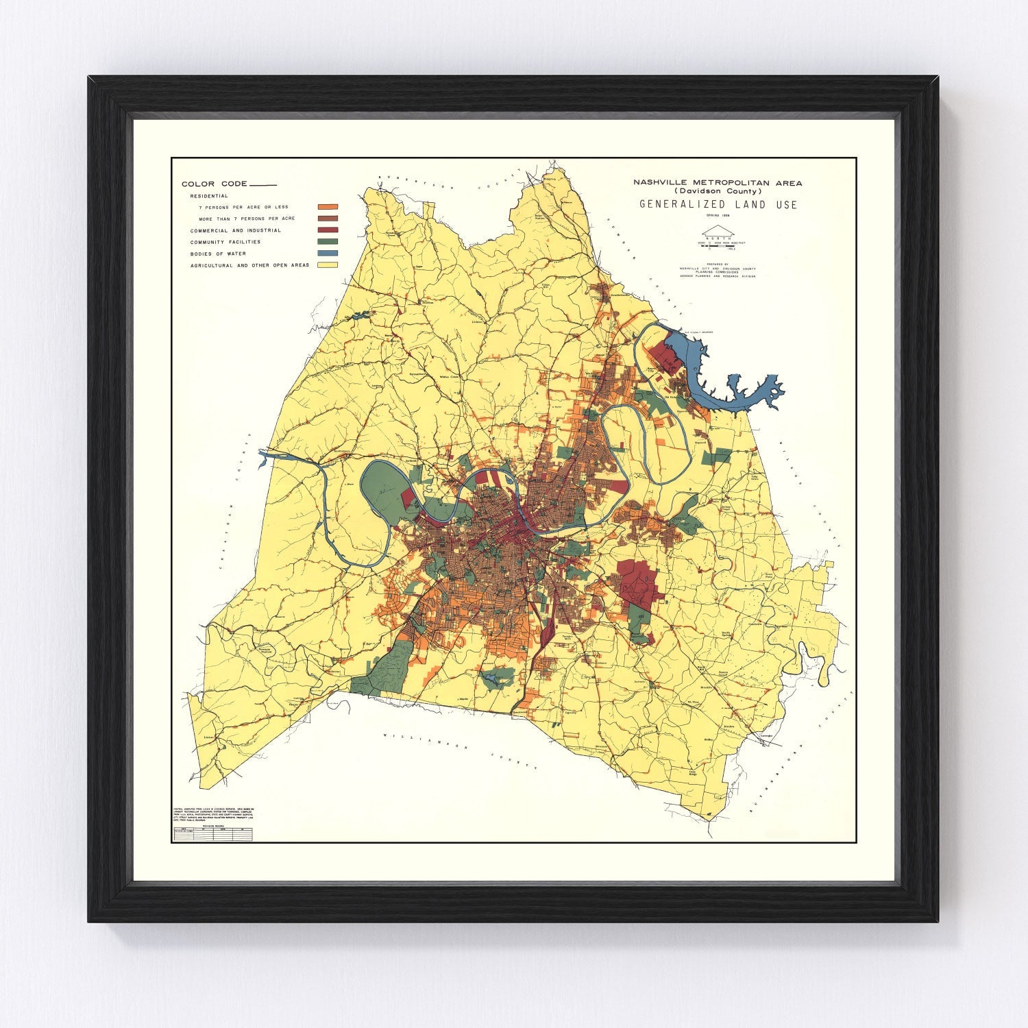 Vintage map of Nashville, Tennessee, 1956