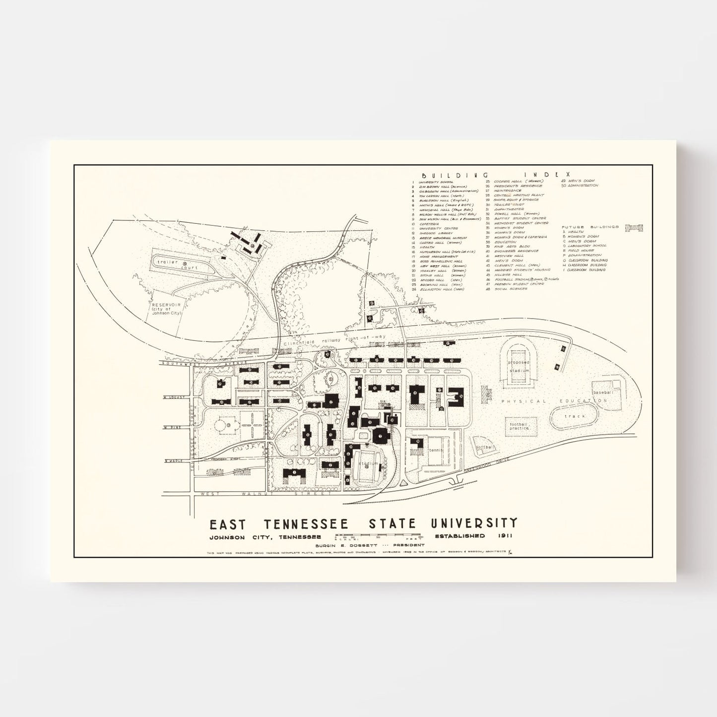 Vintage East Tennessee State University Campus Map, 1935
