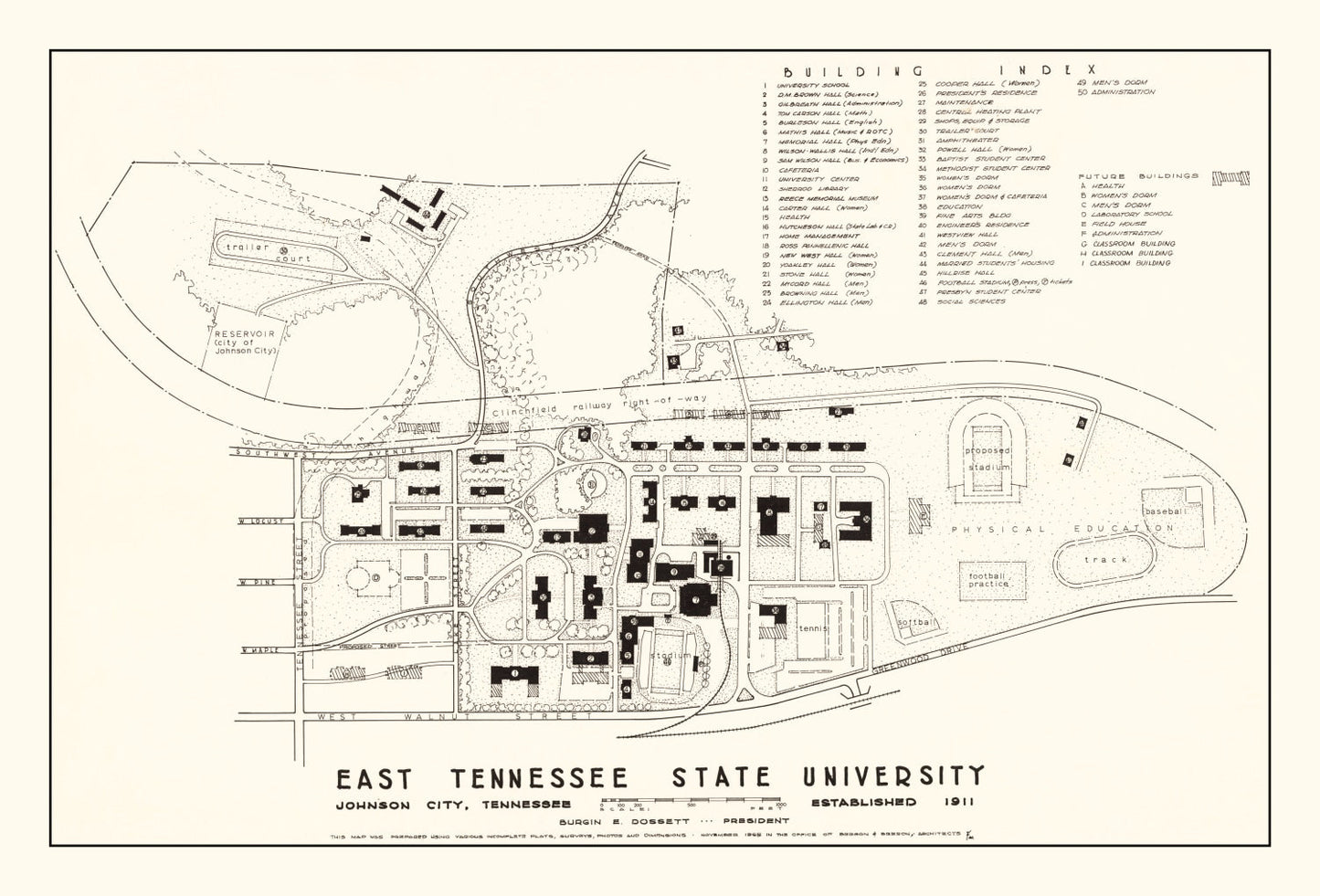 Vintage East Tennessee State University Campus Map, 1935