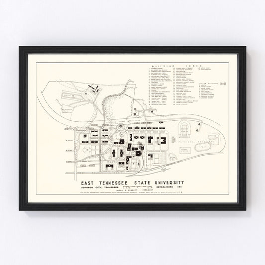 Restored vintage campus map of East Tennessee State University, 1935