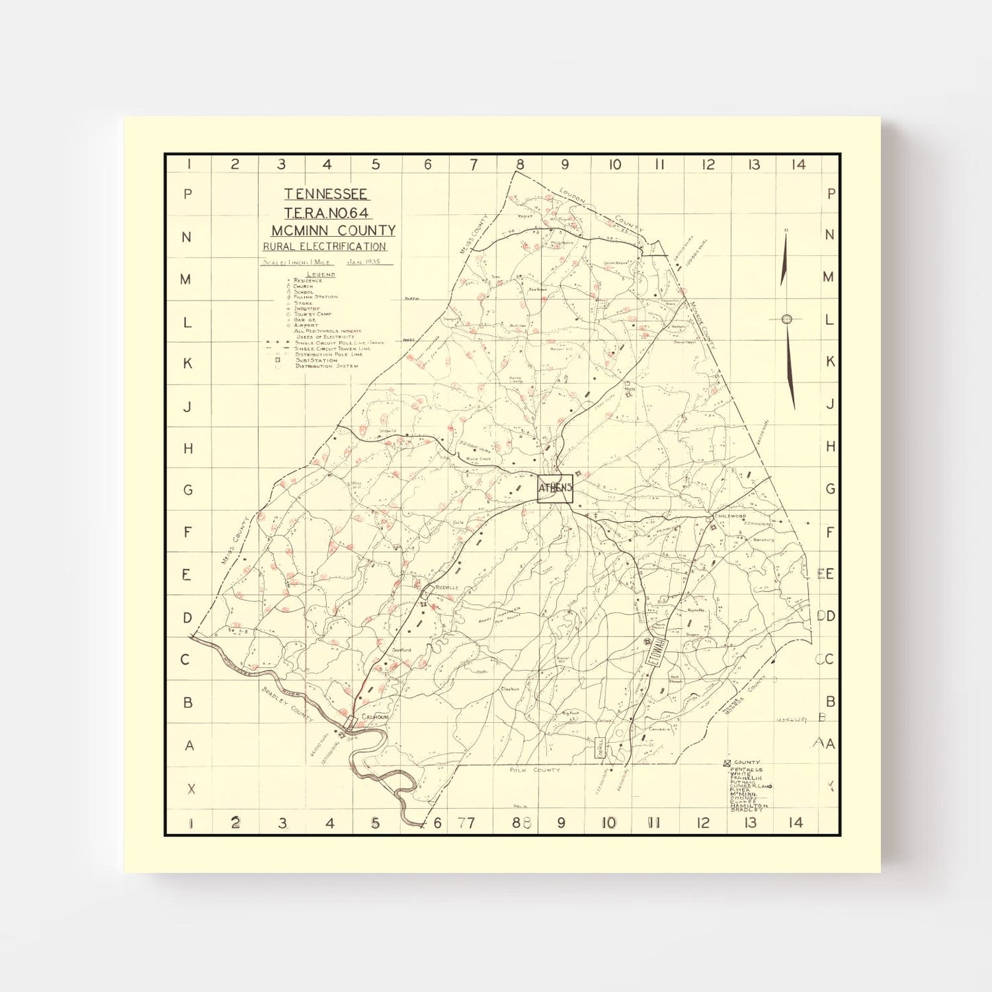 Vintage Map of McMinn County, Tennessee, 1935