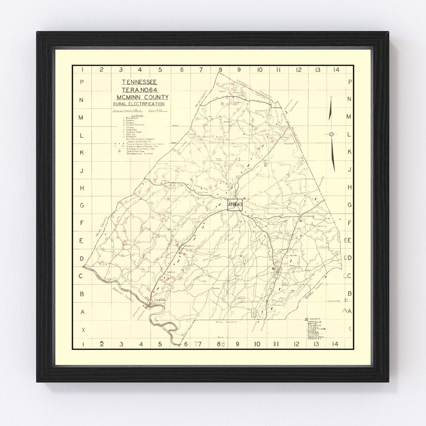 Vintage map of McMinn County, Tennessee, 1935