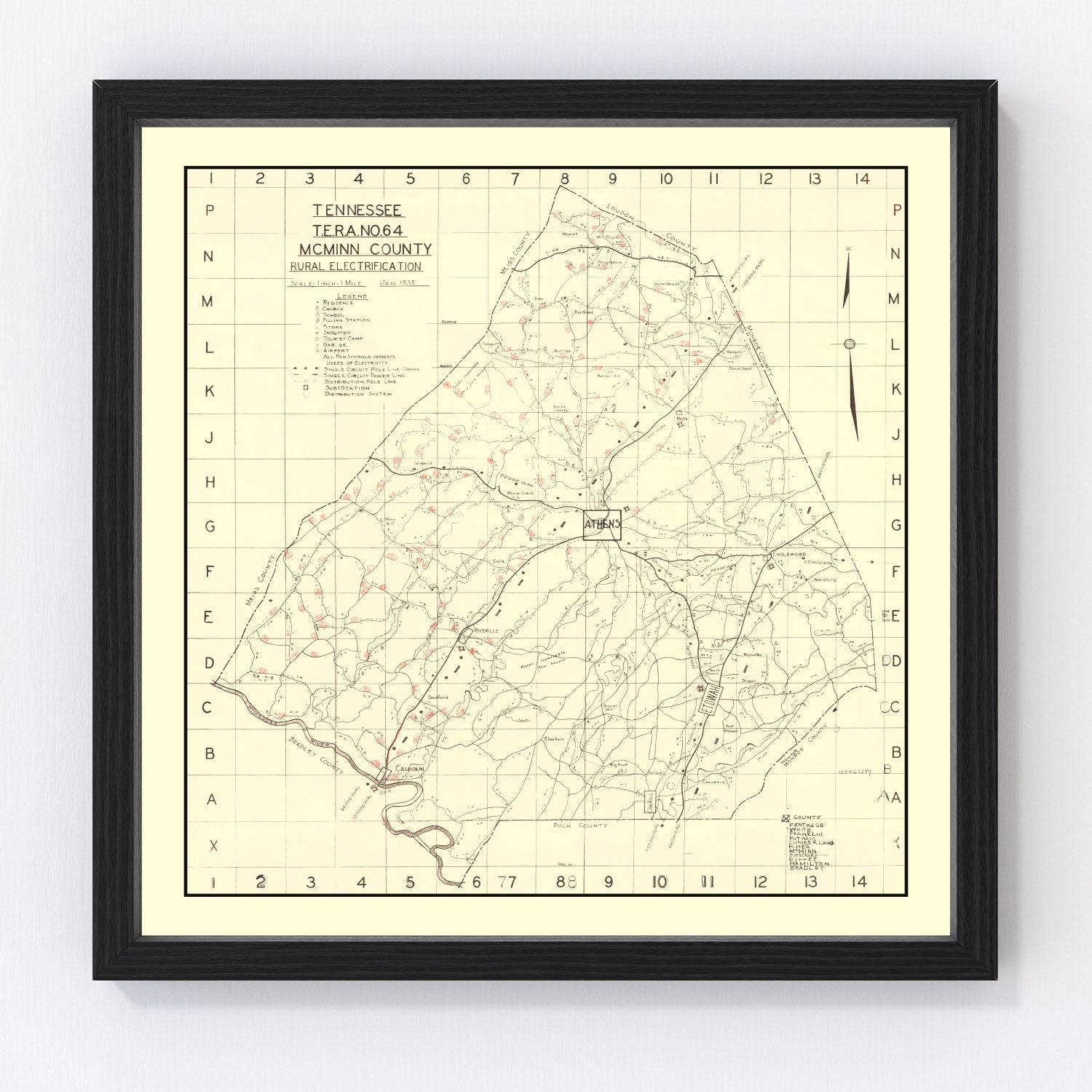 Vintage map of McMinn County, Tennessee, 1935