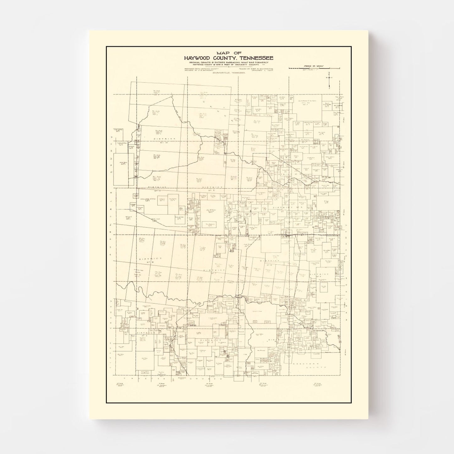 Vintage Map of Haywood County, Tennessee, 1927