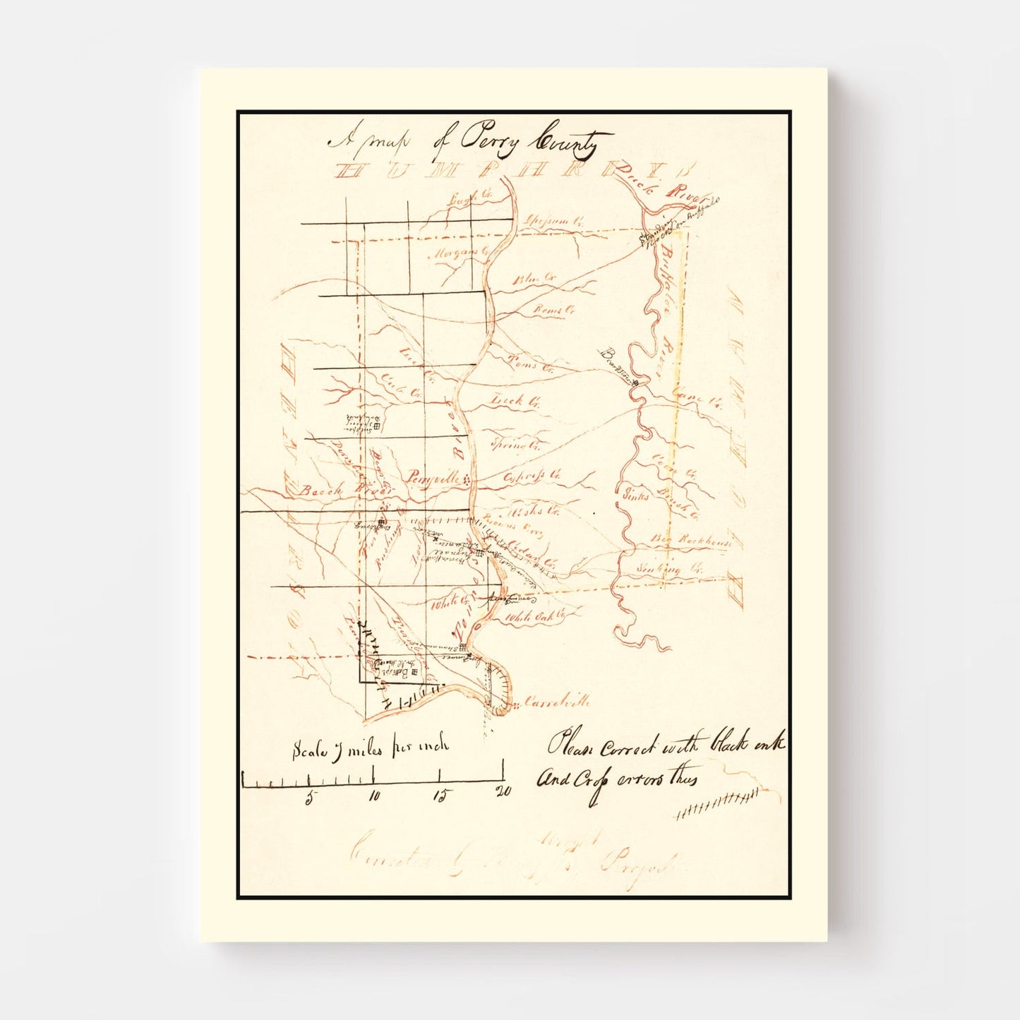 Vintage Map of Perry County, Tennessee, 1842