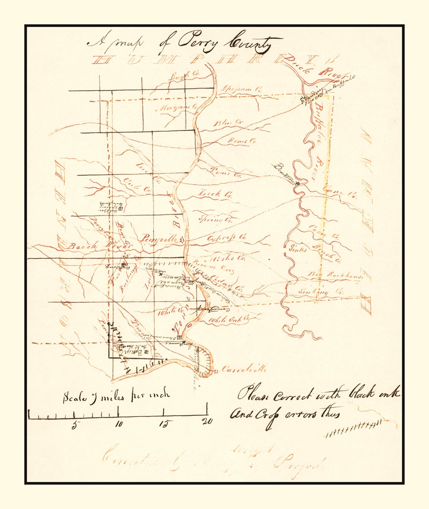 Vintage Map of Perry County, Tennessee, 1842