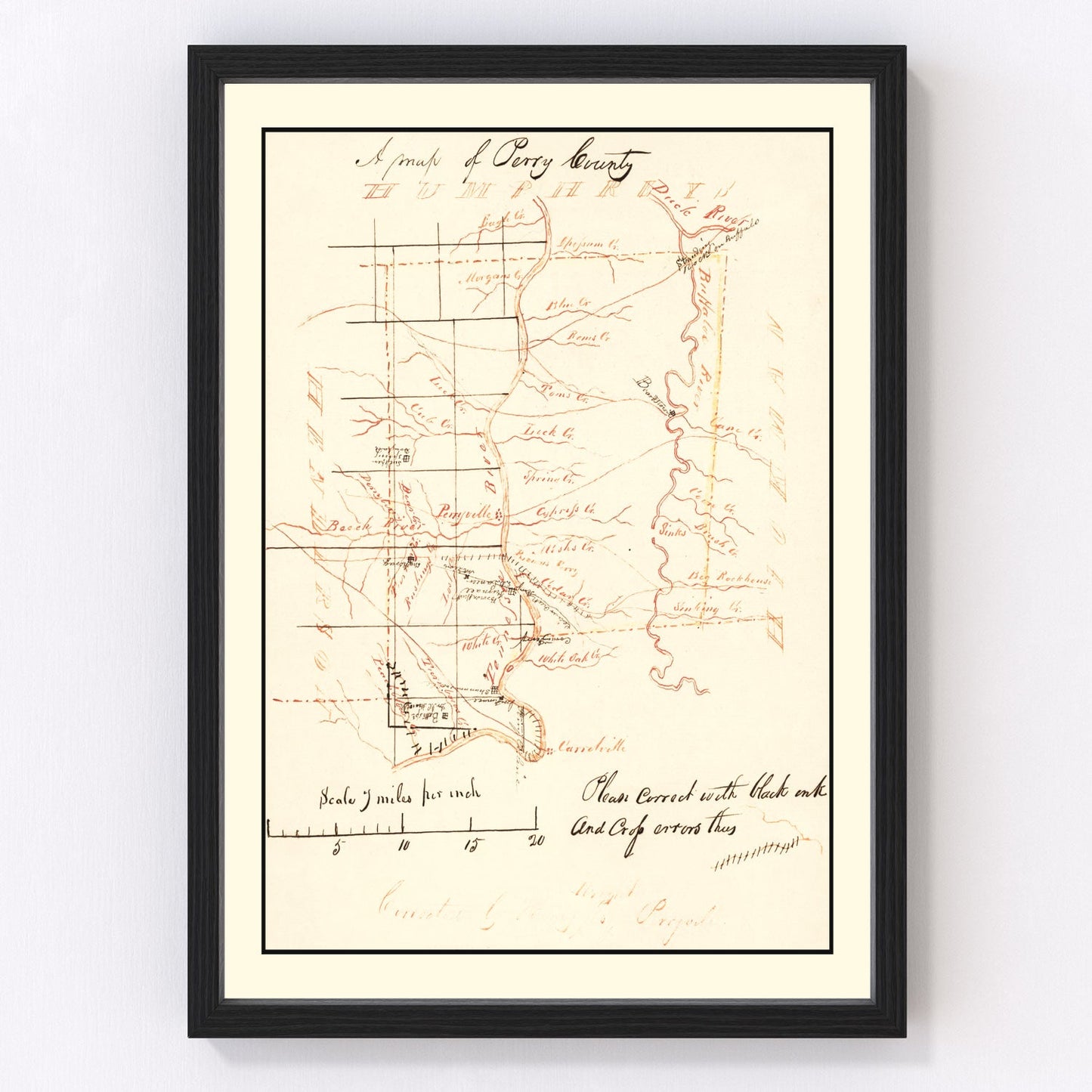 vintage map of Perry County, Tennessee, 1842