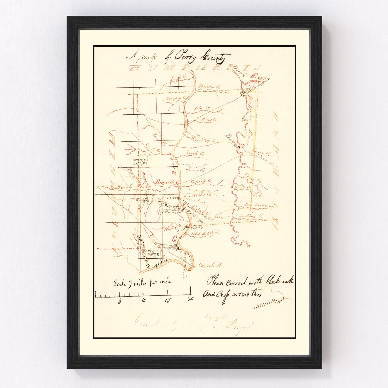 vintage map of Perry County, Tennessee, 1842