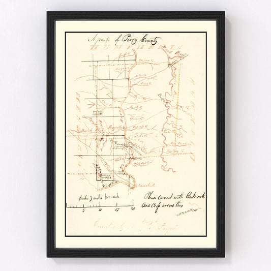 vintage map of Perry County, Tennessee, 1842