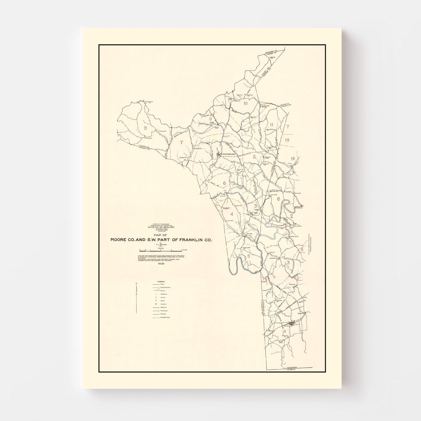 Vintage Map of Moore County, Tennessee, 1935