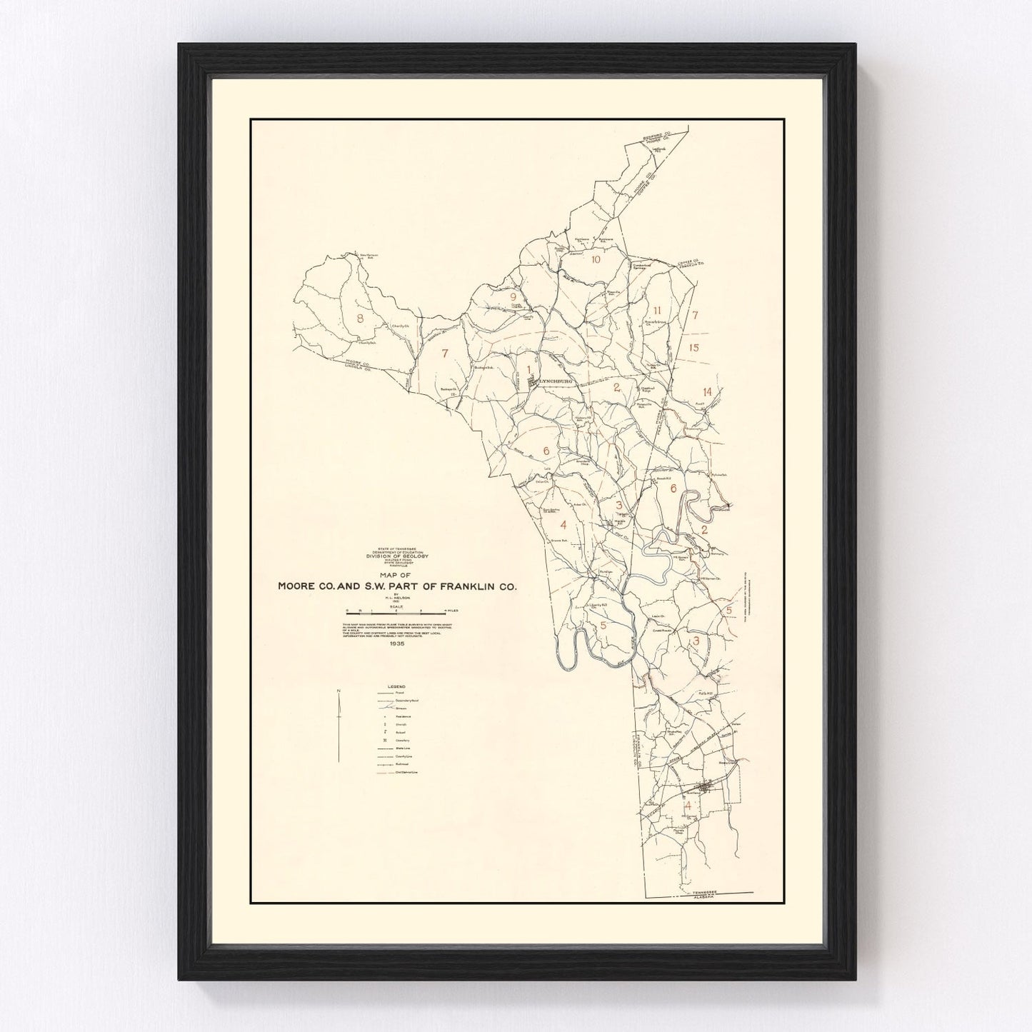 vintage map of Moore County, Tennessee, 1935