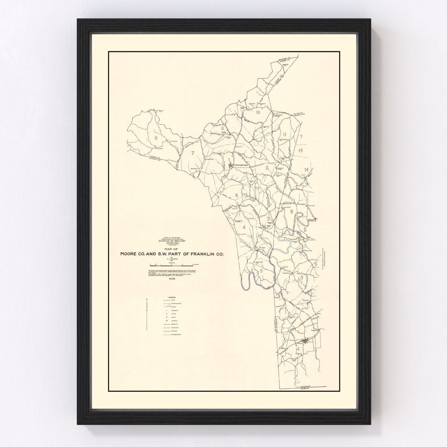 vintage map of Moore County, Tennessee, 1935
