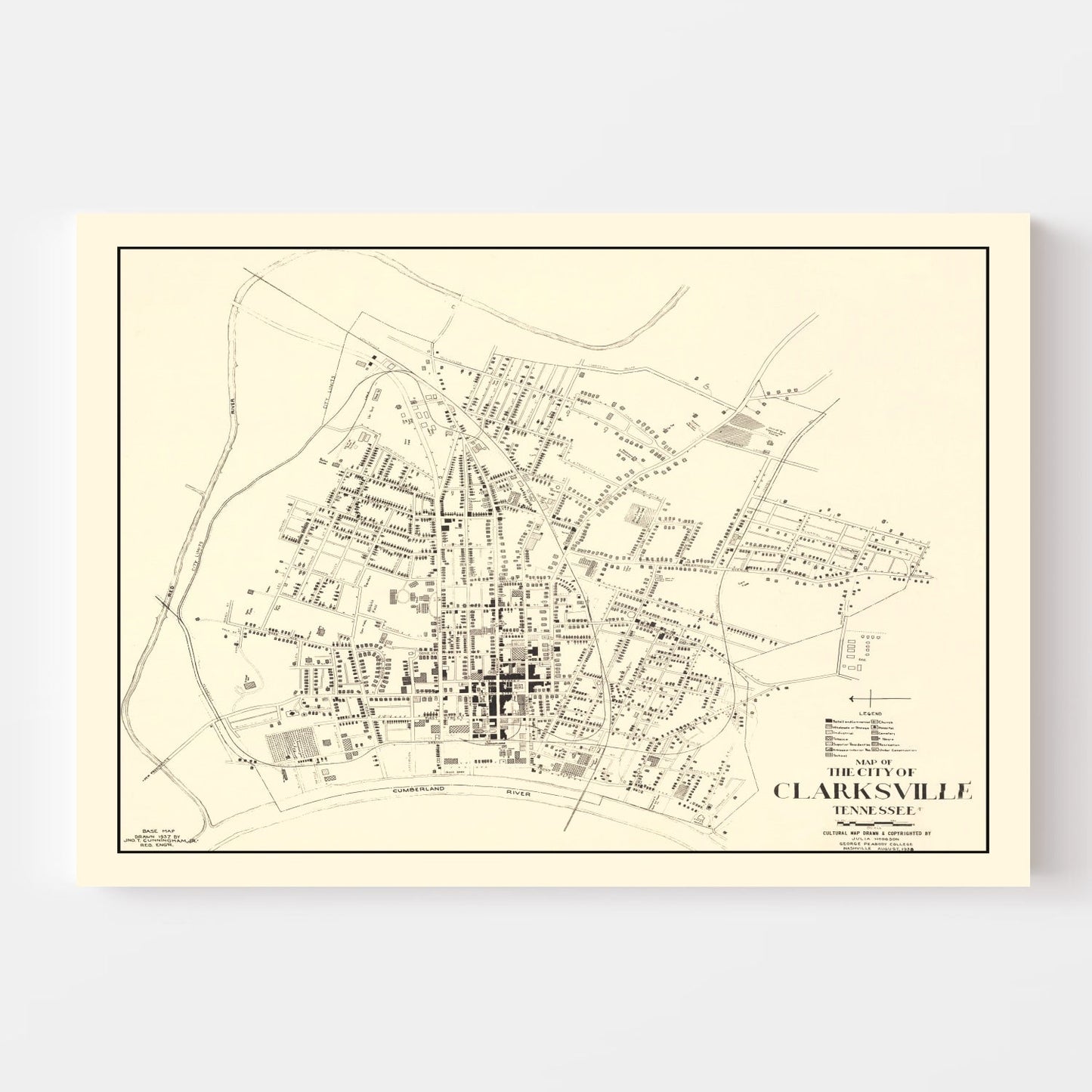 Vintage Map of Clarksville, Tennessee, 1938